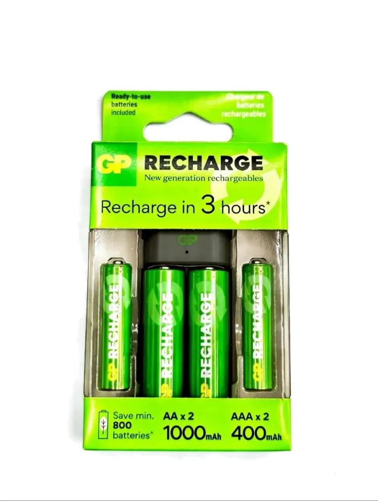 GP Charger + Rechargeable AA x 2 and AAA x 2 lithium Batteries