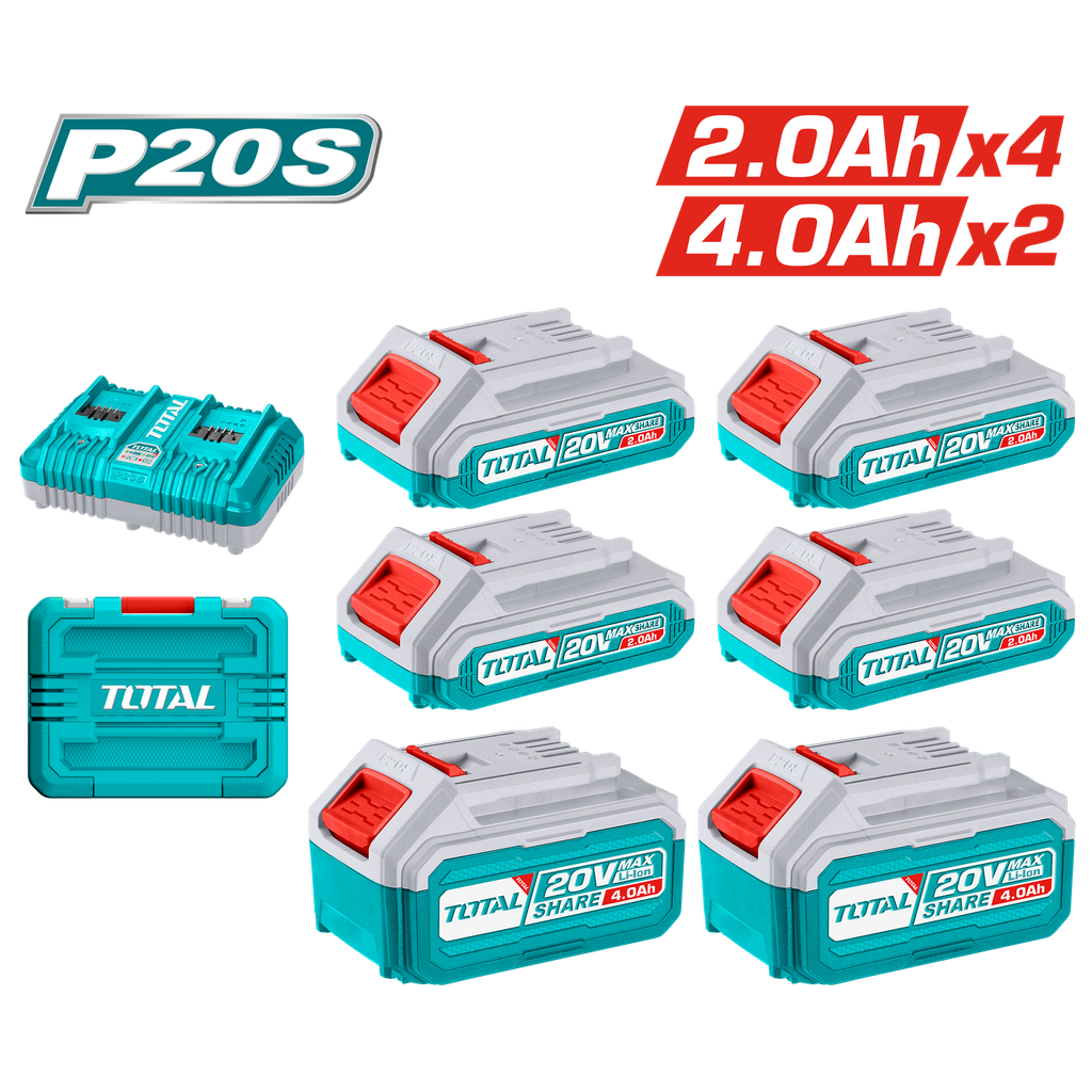 20VX2X4.0AH&4X2.0AH مجموعة بطاريات مع شاحن مجوز