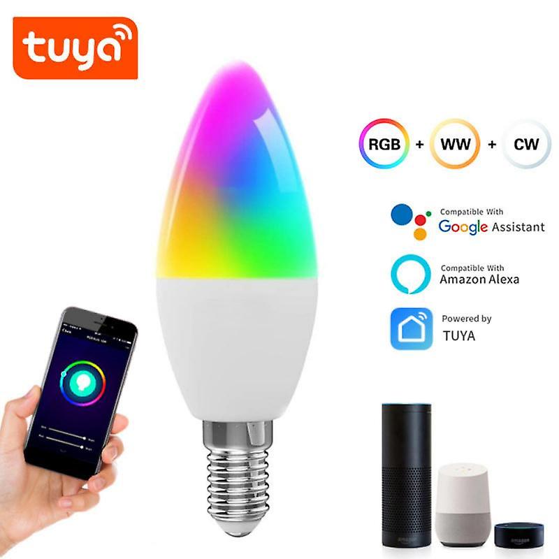 Tuya wifi Smart Candle light Led Bulb E14 Dimmable RGBCW 450LM 16 million colors