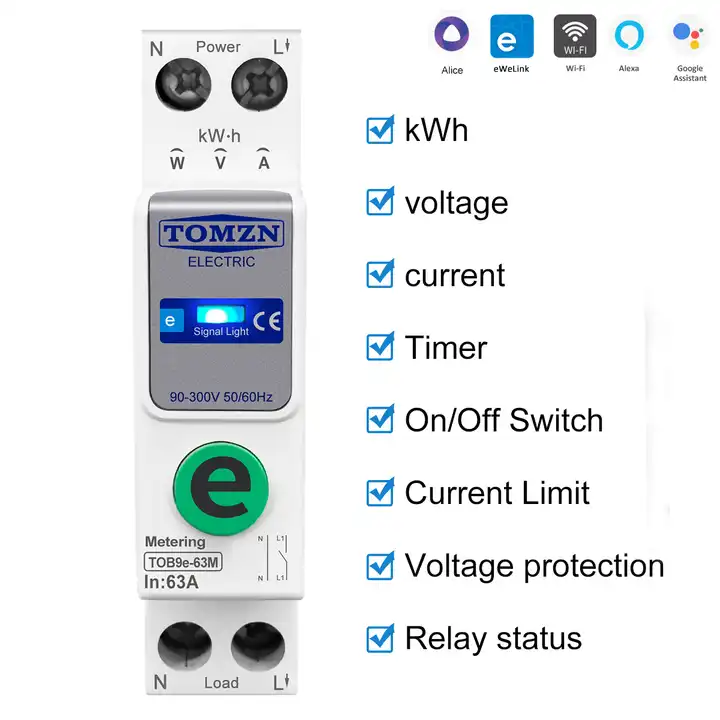 TOMZON Ewelink wifi Smart switch with Energy meter Kwh TOB9e-63M 63A