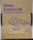 Roku Express 4K Voice Remote Pro | Streaming Device, Rechargeable Hands-Free Controls, Lost Remote Finder, Free & Live TV 3942RA2