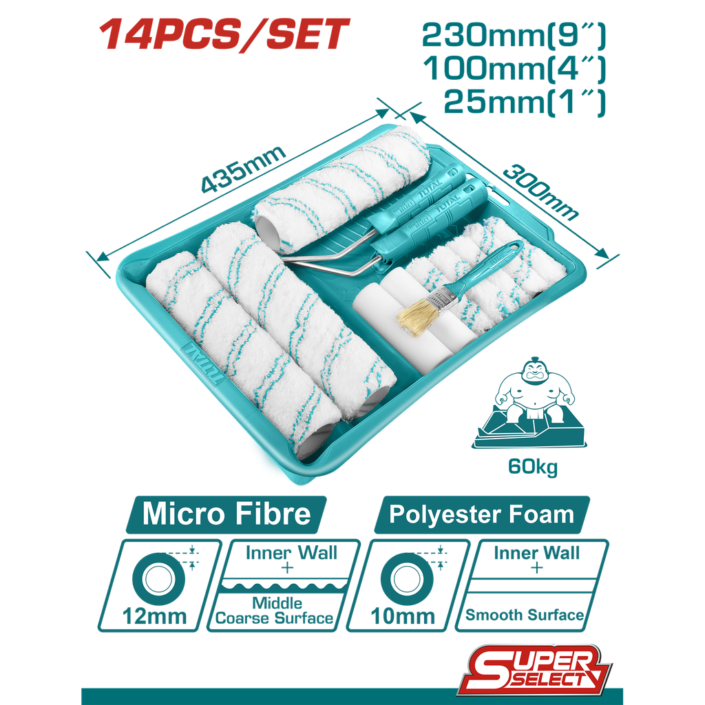 TOTAL Paint Brushes set 14 pieces THT862302