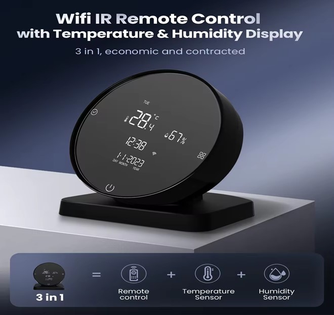 Tuya Smart WiFi  Universal IR Remote Control 3 in 1 with Temperature, Humidity Sensor, and LCD Screen