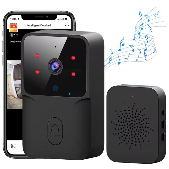 Tuya WiFi Video Doorbell Camera Two-Way Audio Night Vision Door Ring Phone Control Wireless Security Doorbell with ding-dong Black