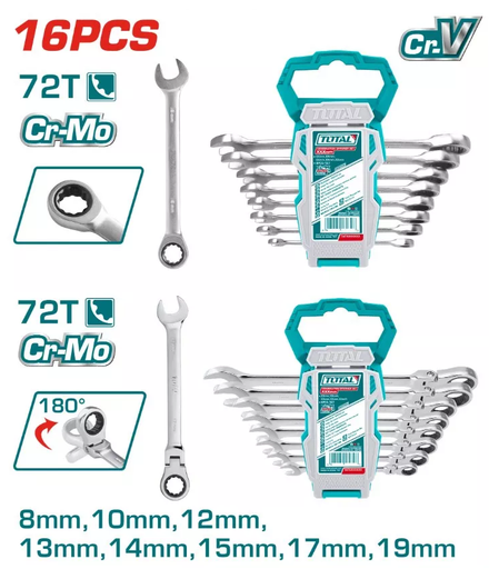 TOTAL 16 pcs ratchet spanner set  THT103RK166 (THT102RK086 + THT102RK586)
