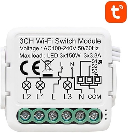 [SHT-1116] Tuya WiFi mini 3 Channel switch module AC 3*150W 3*3.3A