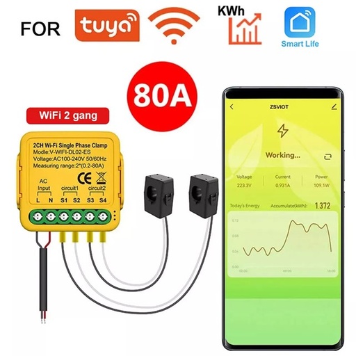 [SHT-1037] Tuya Wifi smart Bidirectional Energy Meter 80A With 2 Clamp Cts