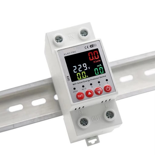 Tuya wifi colored voltage protector with energy meter and leakage voltage protection 2P 63A 