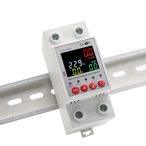 Tuya wifi colored voltage protector with energy meter and leakage voltage protection 2P 63A 
