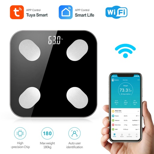 [SHT-1176] Tuya WiFi digital electronic LED digital display body fat index BMI Scale PST-WF48