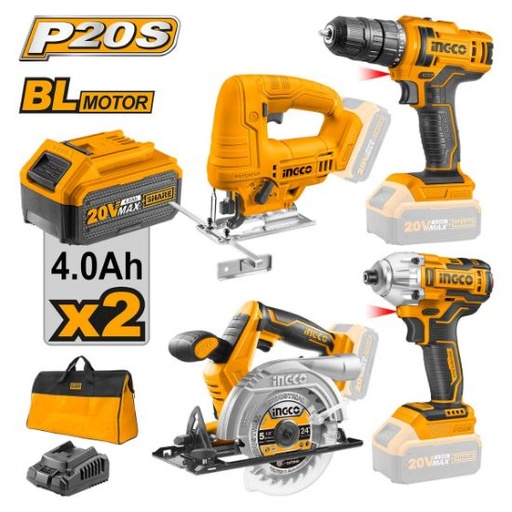 INGCO Lithium-Ion Cordless 4 Pcs Combo Kit CKLI20104