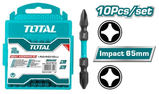 TOTAL IMPACT SCREWDRIVER BIT PH2 65mm 10 pcs TACIM16PH233