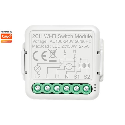 [SHT-1111] Tuya wifi mini 2 Channel switch module ac 100-240