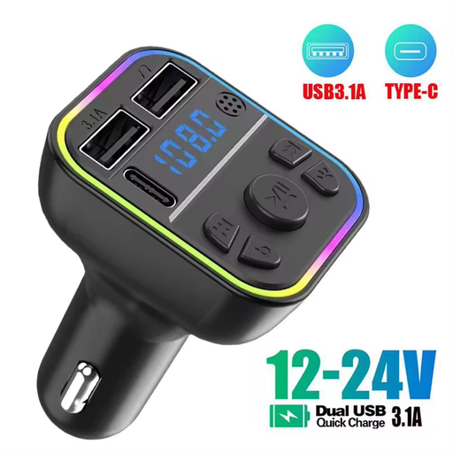 G39 Car Bluetooth 5.0 FM Transmitter Type-C Dual USB 3.1A Fast Charger Colorful Ambient Light Handsfree MP3 Modulator Player