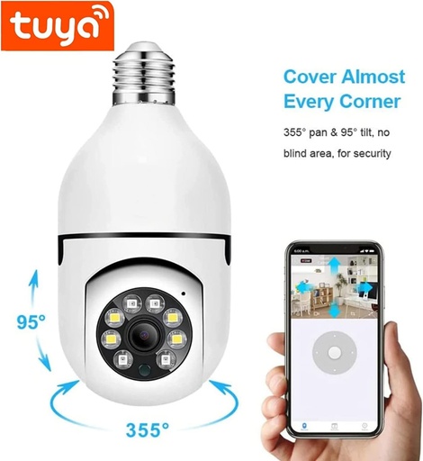[SHT-1082] TUYA Wi-Fi smart PTZ Bulb camera Night Vision Two Way Audio 355 Degree 2mp 